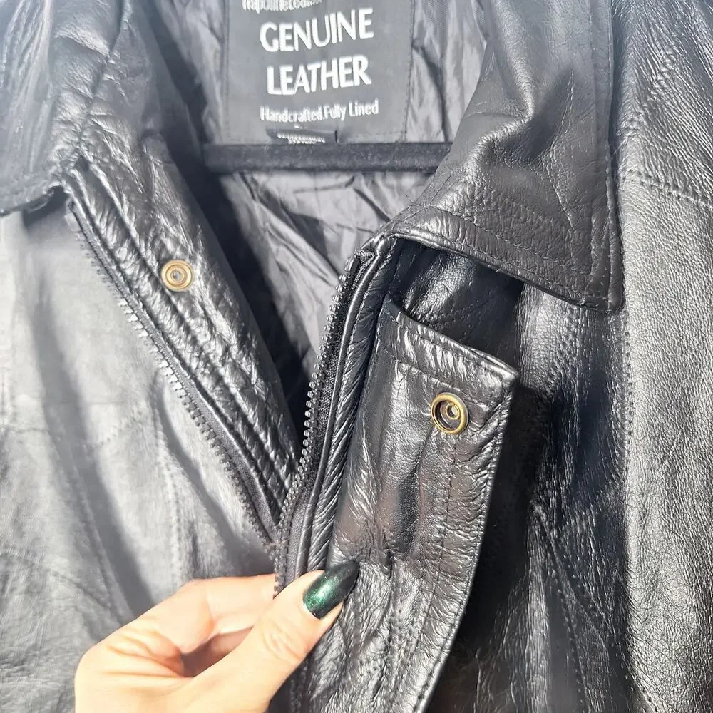 Vintage 90s Men's Leather Bomber Jacket Napoline Outfitters 2X Patchwork Black